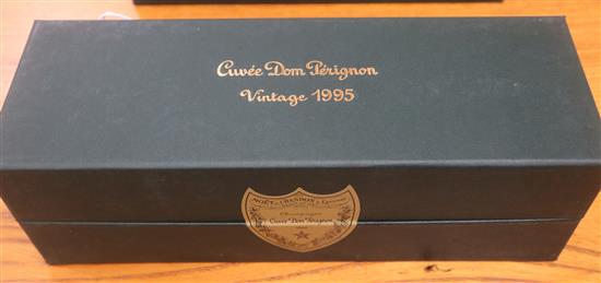 A bottle of Cuvee Dom Perignon 1995, boxed